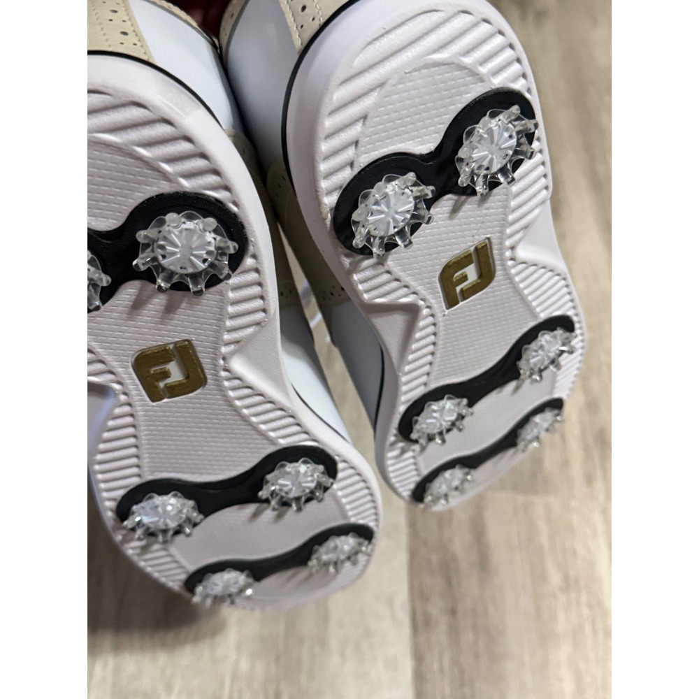 FootJoy Traditions Golf Shoes Womens 10 White Beige Leopard Spiked 97938 - Picture 4 of 6